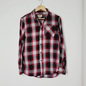 Boston Traders Flannel Button Down Long Sleeve Plaid Casual Red 100% Cotton